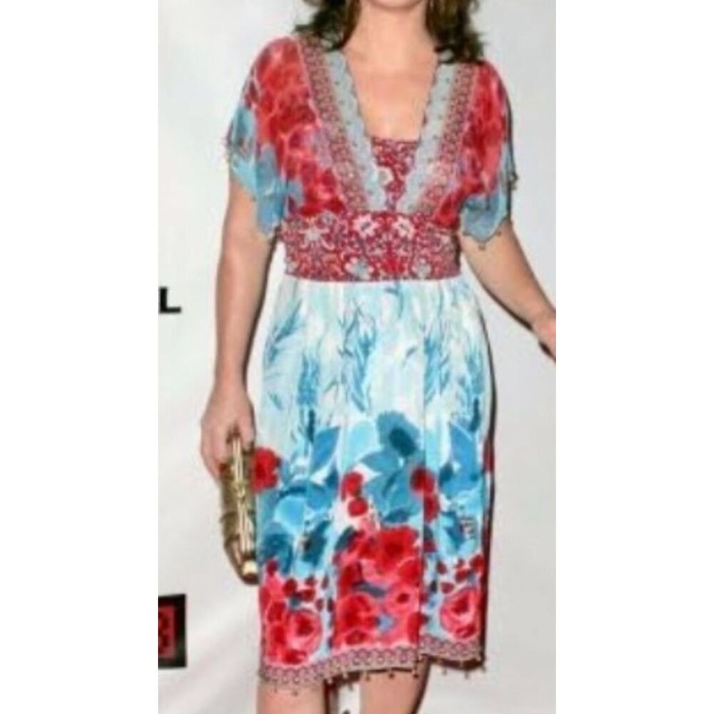 Plenty by Tracy Reese Silk Vintage Y2k Open Back Midi Boho Festival Dress
